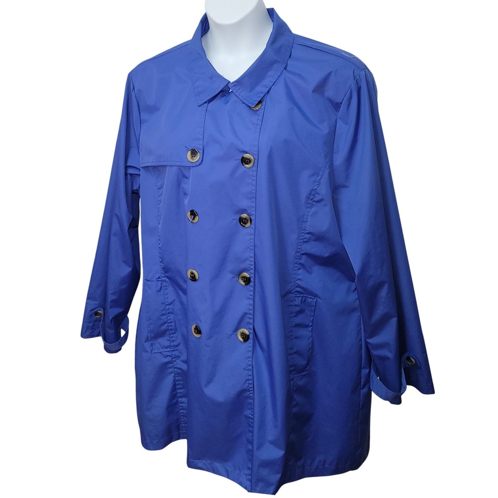 Harve Bernard Blue Double Breasted Rain Trench Coat 3X Preppy Waterproof Spring - Picture 3 of 13